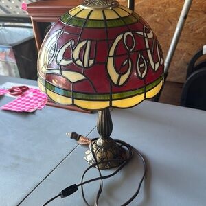 Coca-Cola Stained Glass Lamp with Red and Green Accents